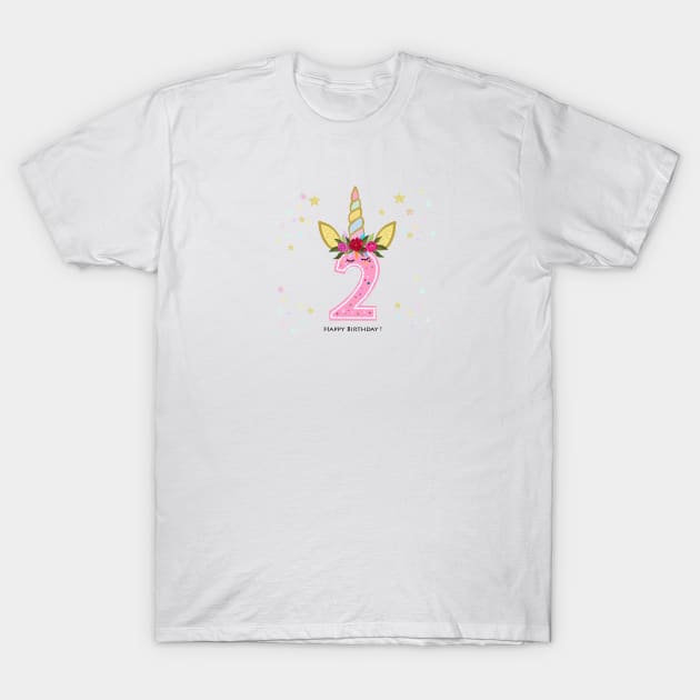 Second birthday. Two. Unicorn Birthday invitation. Party invitation greeting T-Shirt by GULSENGUNEL